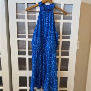 Blue Polka Dot Halter Dress